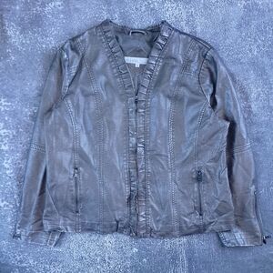 CLEO Women's Metallic Gray Faux Leather Jacket